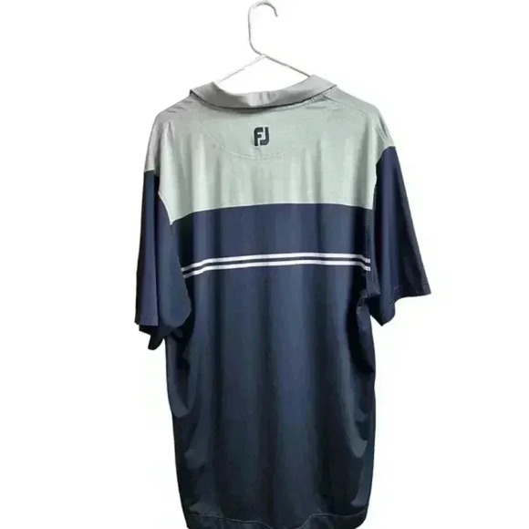 Footjoy FJ Men's Gray Blue Color Block Stripes Short Sleeve Polo Shirt - Picture 6 of 9